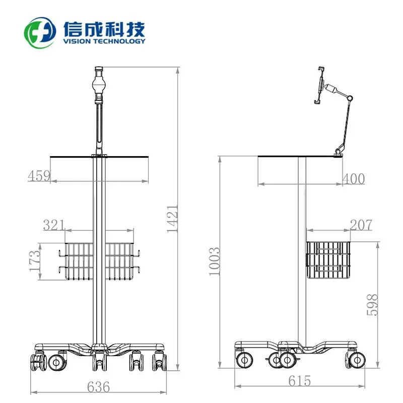 Tablet Support Trolley Laptop Computer Workstation with Basket and Five Wheels